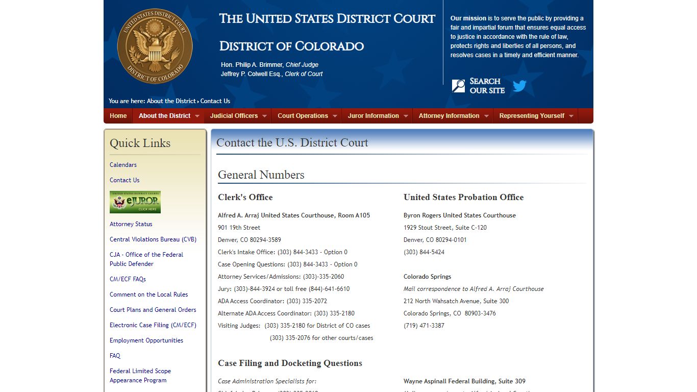 Contact Us | US District Court of Colorado
